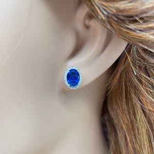 Sapphire blue earrings round oval halo